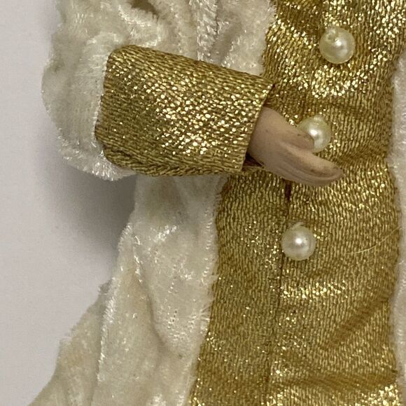 Vintage Porcelain Christmas Boy Doll in Velvet Outfit Girl Doll Handbag Gold - Picture 14 of 16